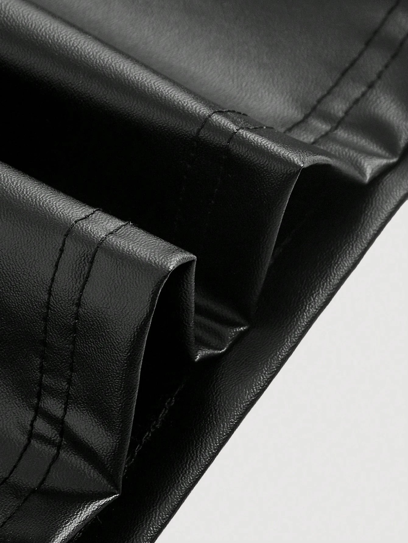 Wide-Leg Knee-Legngth Stylish Faux Leather Pants-Black