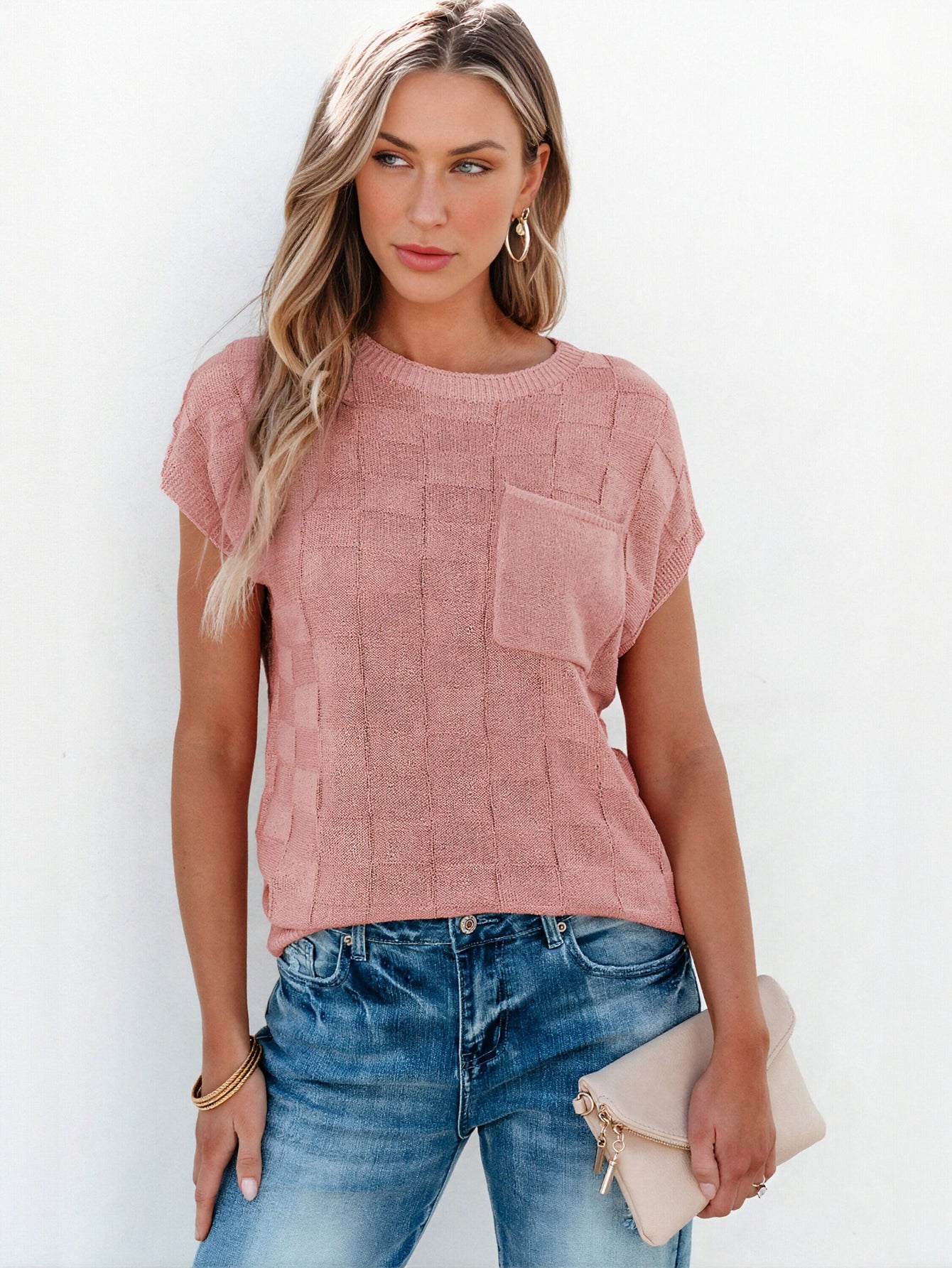 Textured Pocket Knit Pullover Sweater