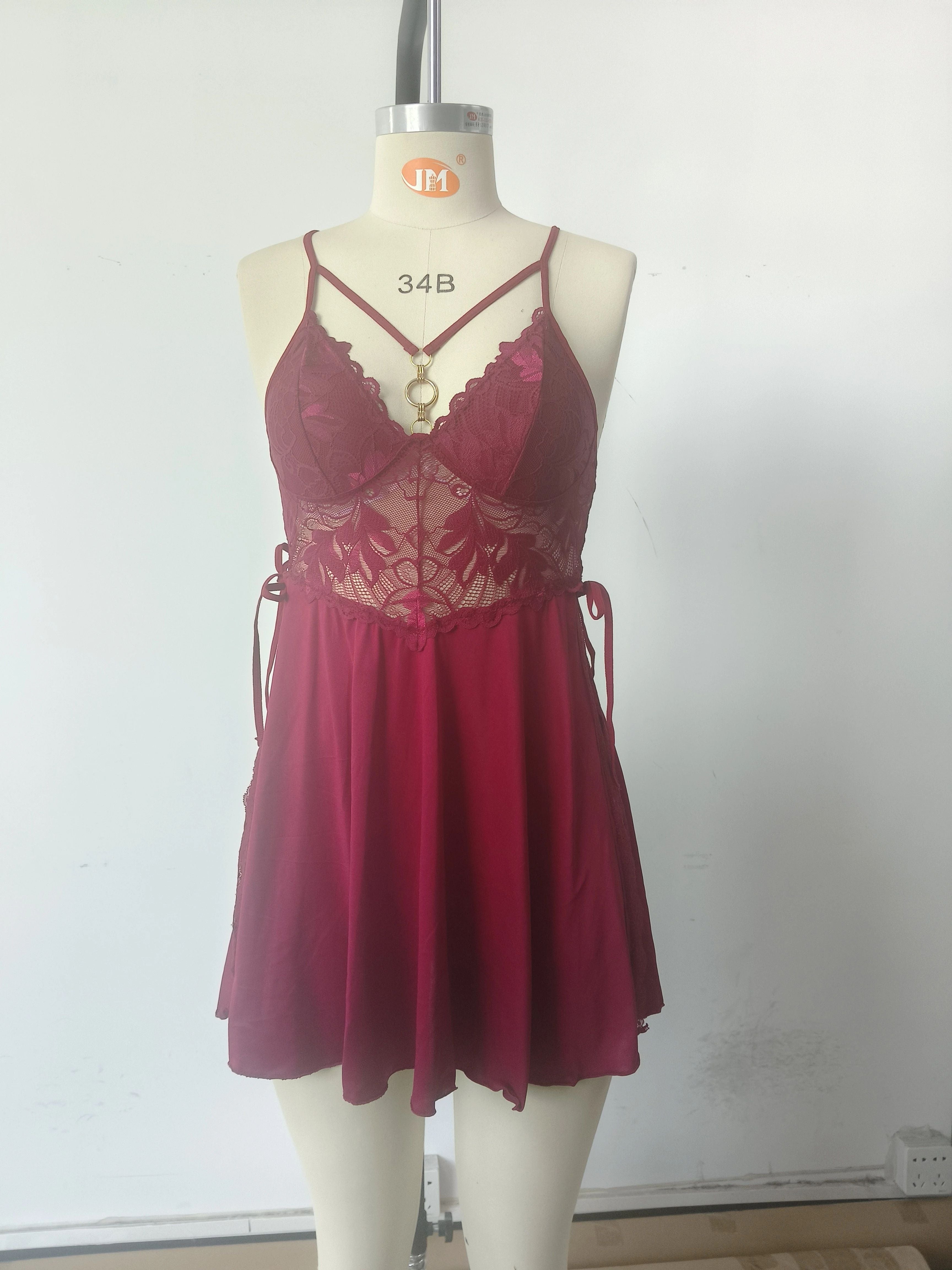 Lace Trimmed Side Slit Nightdress