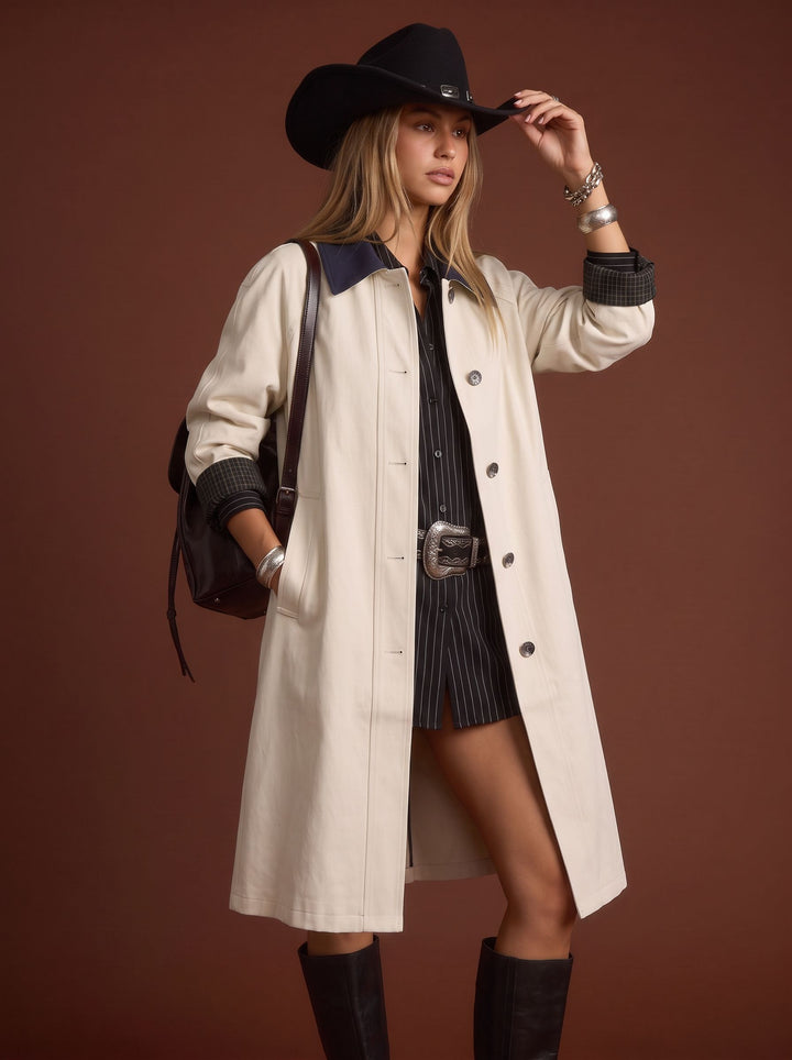 Classic Contrast Collar Trench Coat