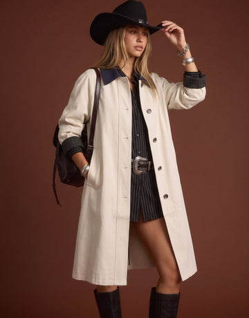 Classic Contrast Collar Trench Coat
