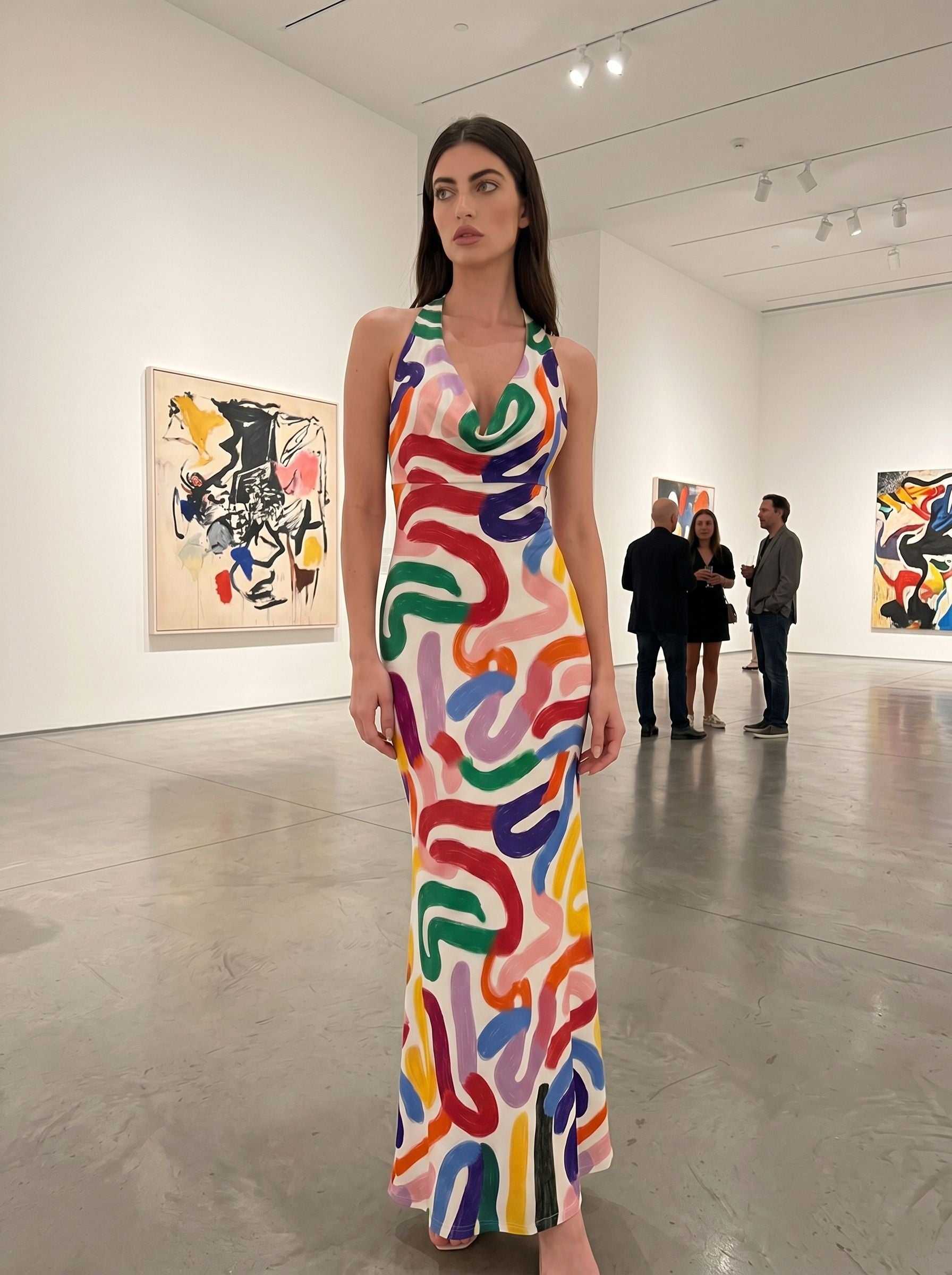 Norah ZHAO's Abstract Swirl Print Midi Dress