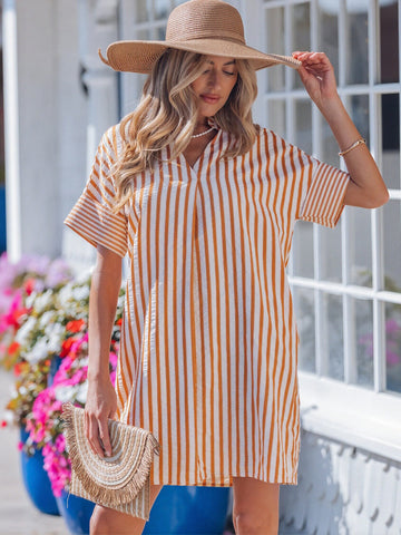 Casual Striped V Neck Mini Dress