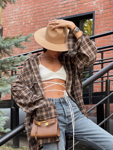 Oversized Plaid Button Down Shirt