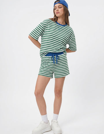 Striped Drawstring Waist Short Set