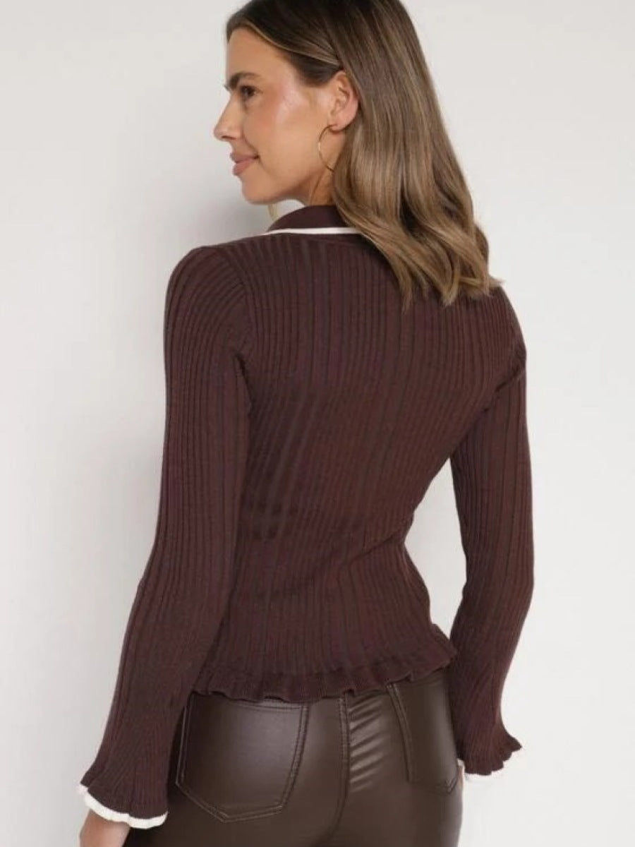 Contrast Trim Ribbed Knit Pullover