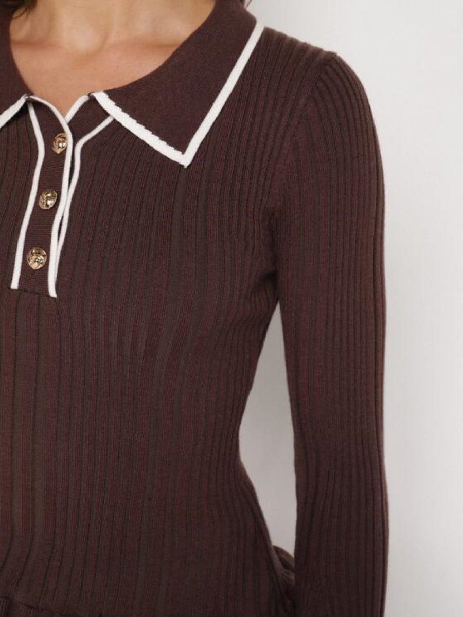 Contrast Trim Ribbed Knit Pullover