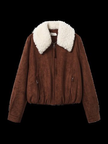 Faux Suede Shearling Collar Jacket