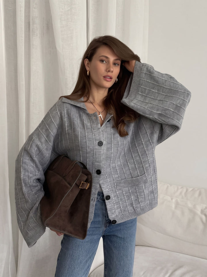 Oversized Ribbed Knit Button Up Cardigan