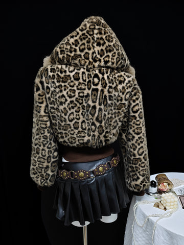 Cropped Leopard Faux Fur Jacket