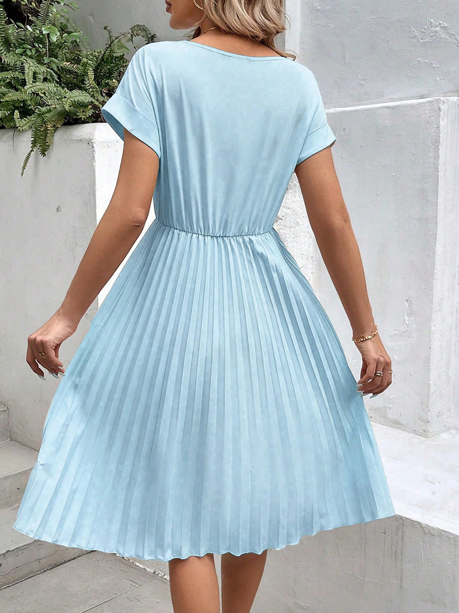 Elegant Pleated Waist Tie Midi Dress