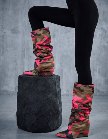 Slouchy Fold Pointed Toe Low-Block Heel Chic Over-the-Knee Boots