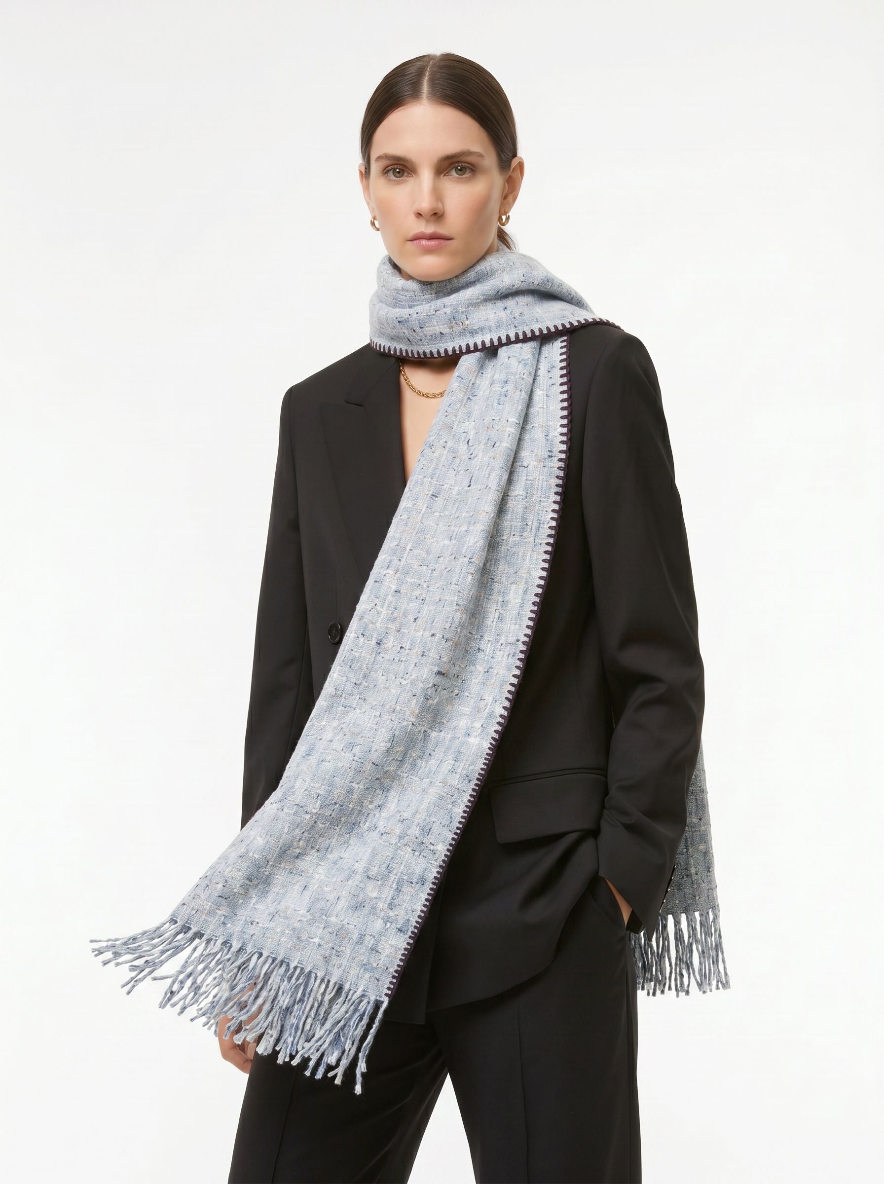 Cozy Textured Blanket Fringe Scarf