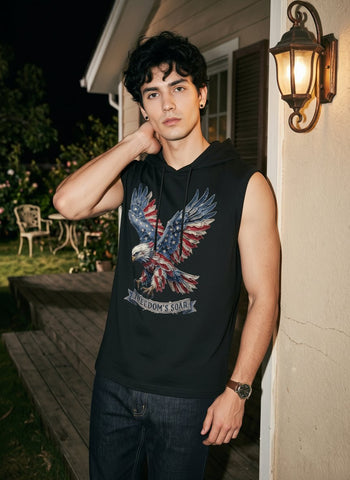 Graphic Eagle Print Hooded Tank