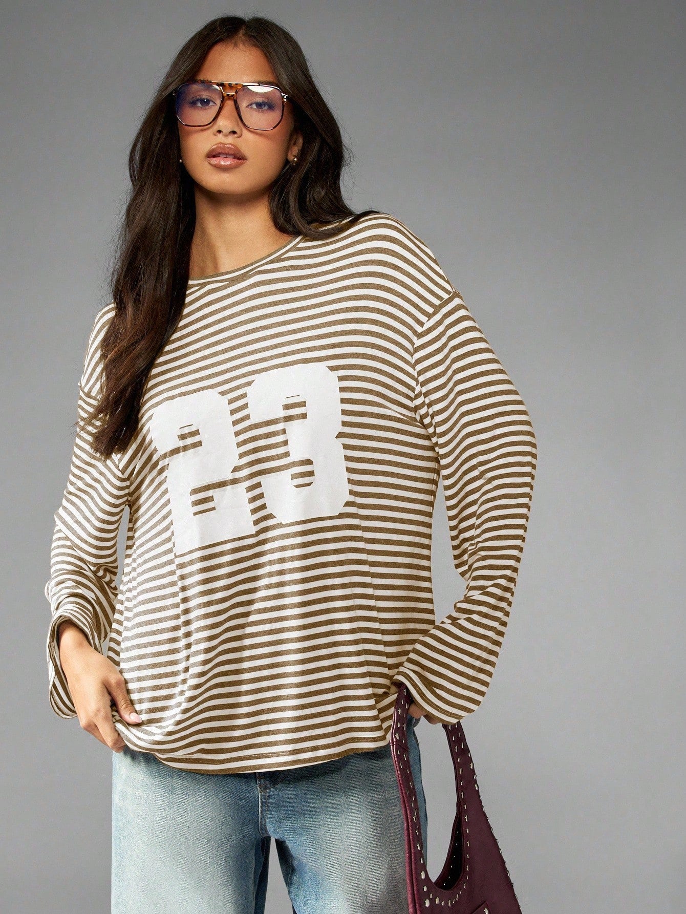 Oversized Striped Graphic Long Sleeve Tee