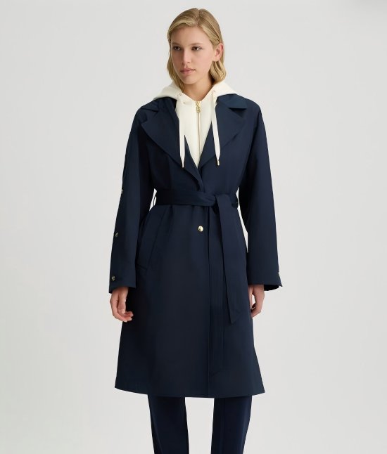Elegant Belted Navy Trench Coat