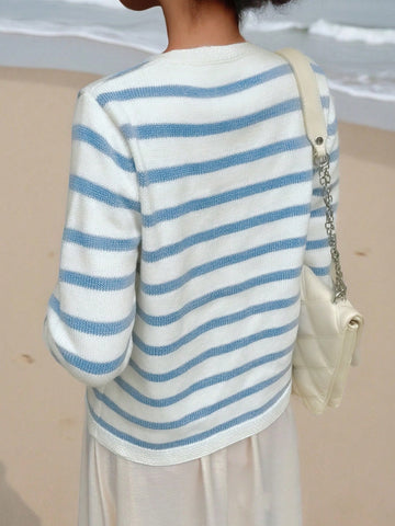 Striped Gold Button Knit Cardigan