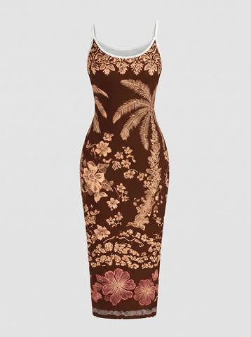 CAPRI Floral Print Sleeveless Bodycon Midi Dress