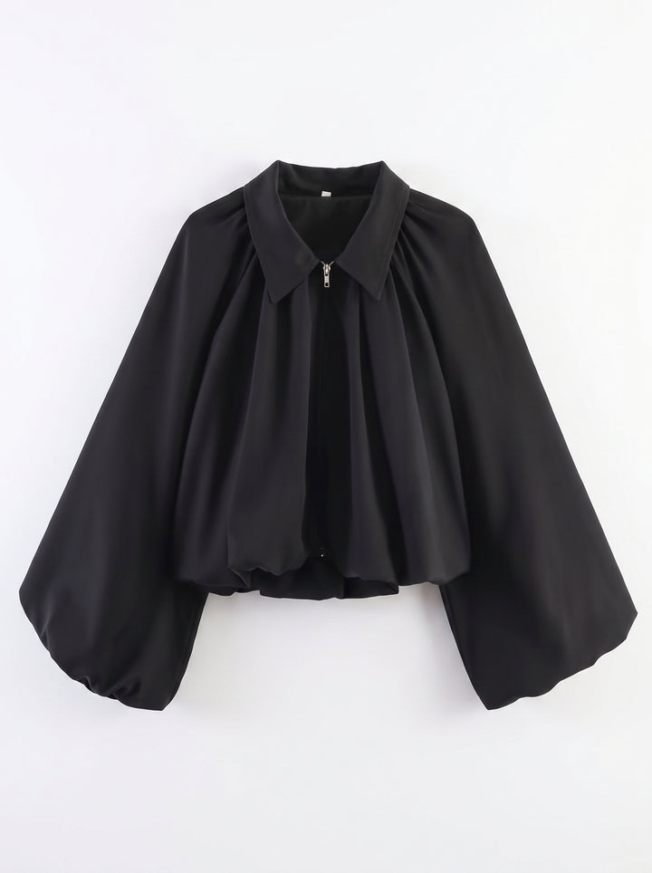 Oversized Pleated Zip Up Jacket