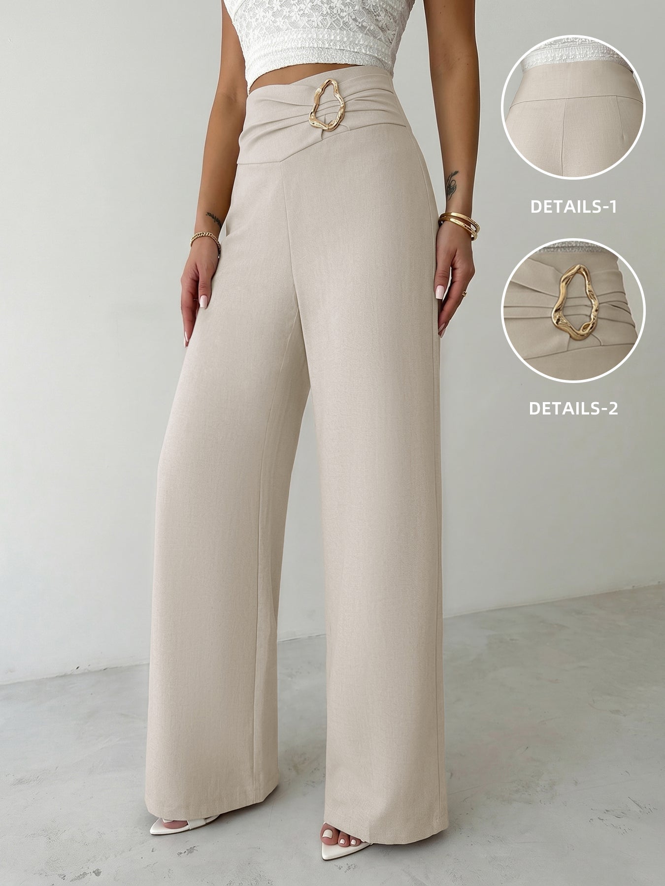 High Waist Ruched Wide Leg Pants