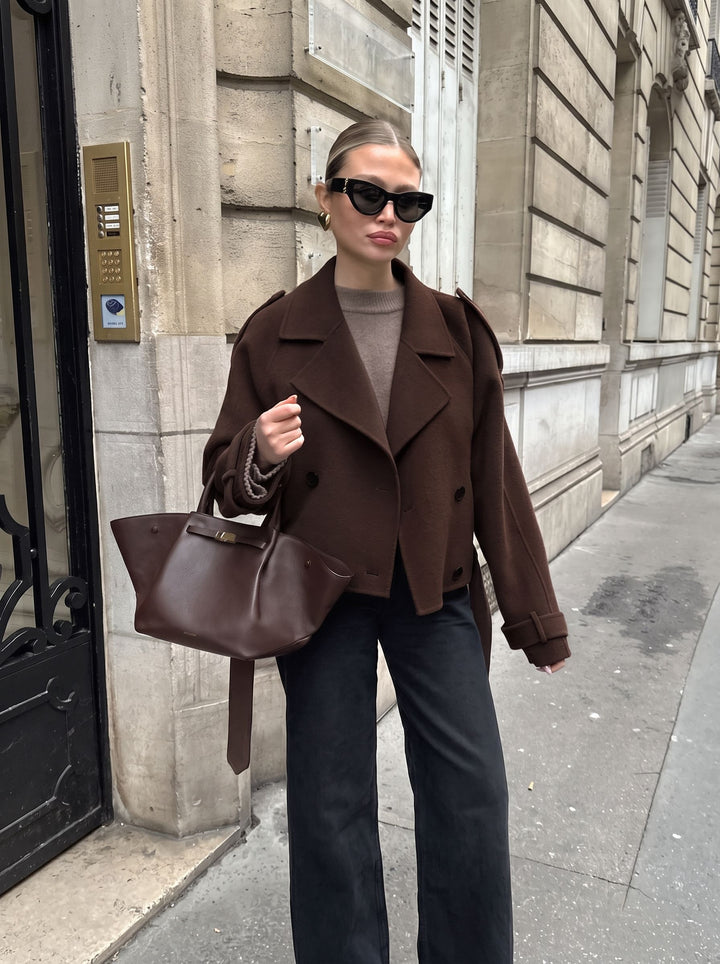 Brown Double Breasted Cropped Jacket
