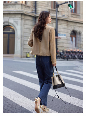 Frayed Tweed Button Up Jacket