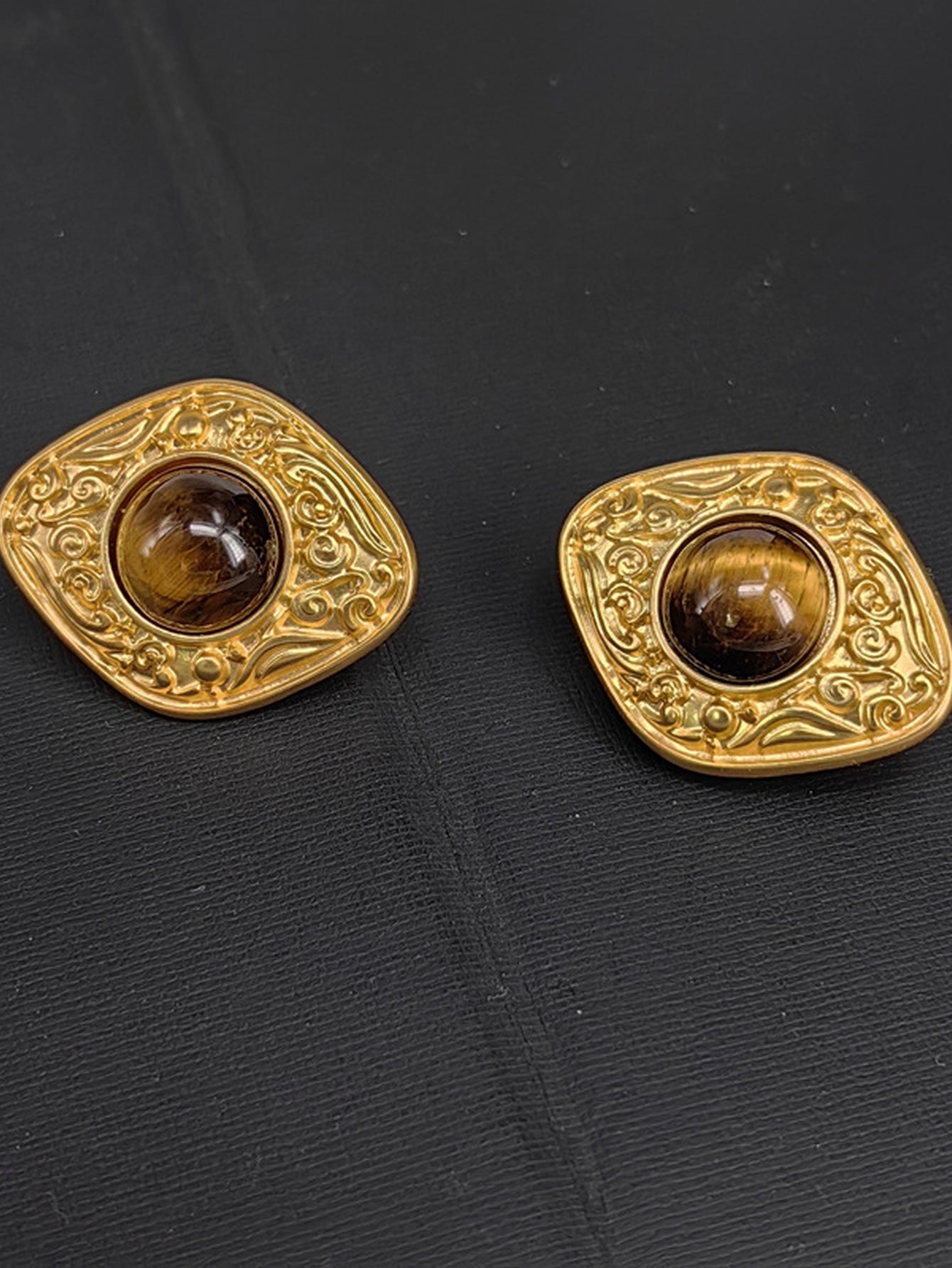 Vintage Gold Pearl Statement Stud Earrings