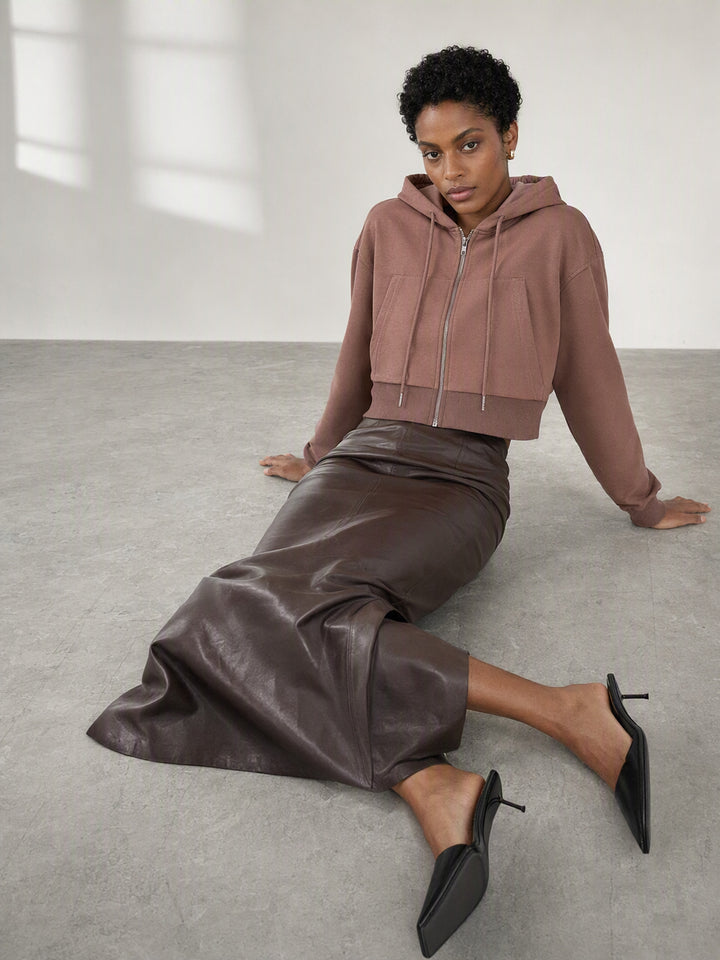Cropped Full Zip Hooded Sweatshirt