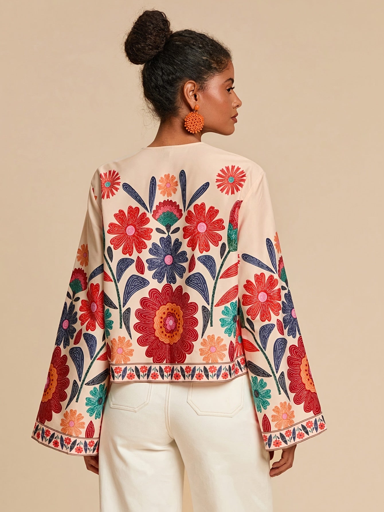 Boho Floral Embroidered Tie Front Shirt