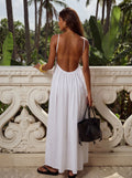 Backless White Flowy Maxi Dress