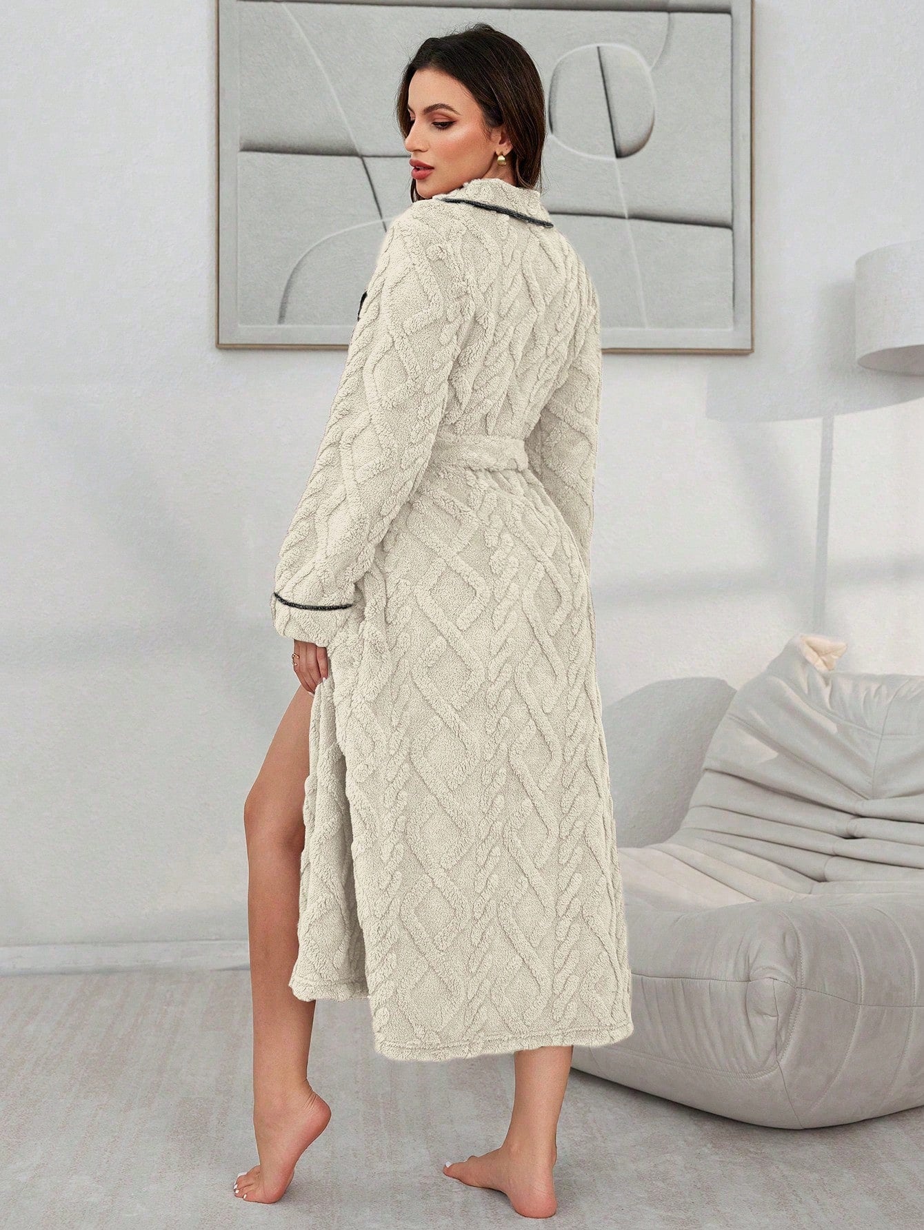 Cozy Plush Cable Knit Bathrobe