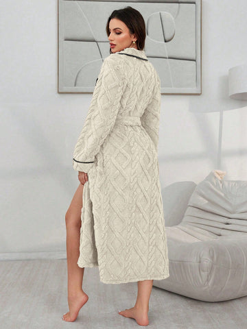 Cozy Plush Cable Knit Bathrobe