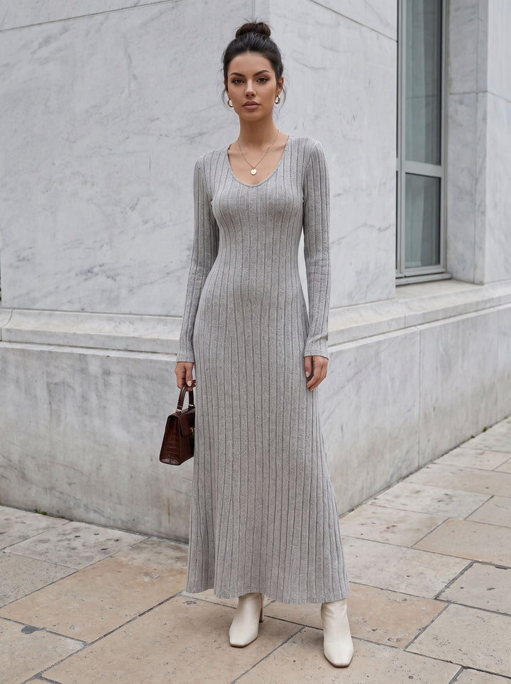Ribbed Fitted Long Sleeve Maxi Dress