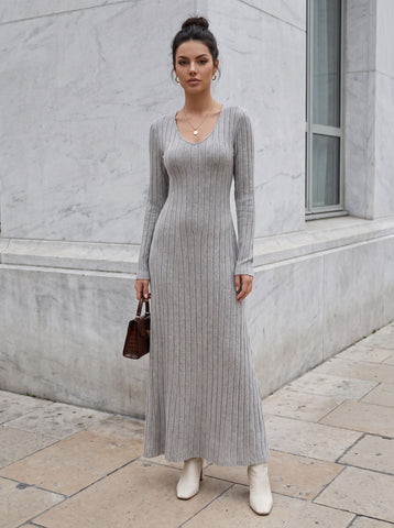 Ribbed Fitted Long Sleeve Maxi Dress
