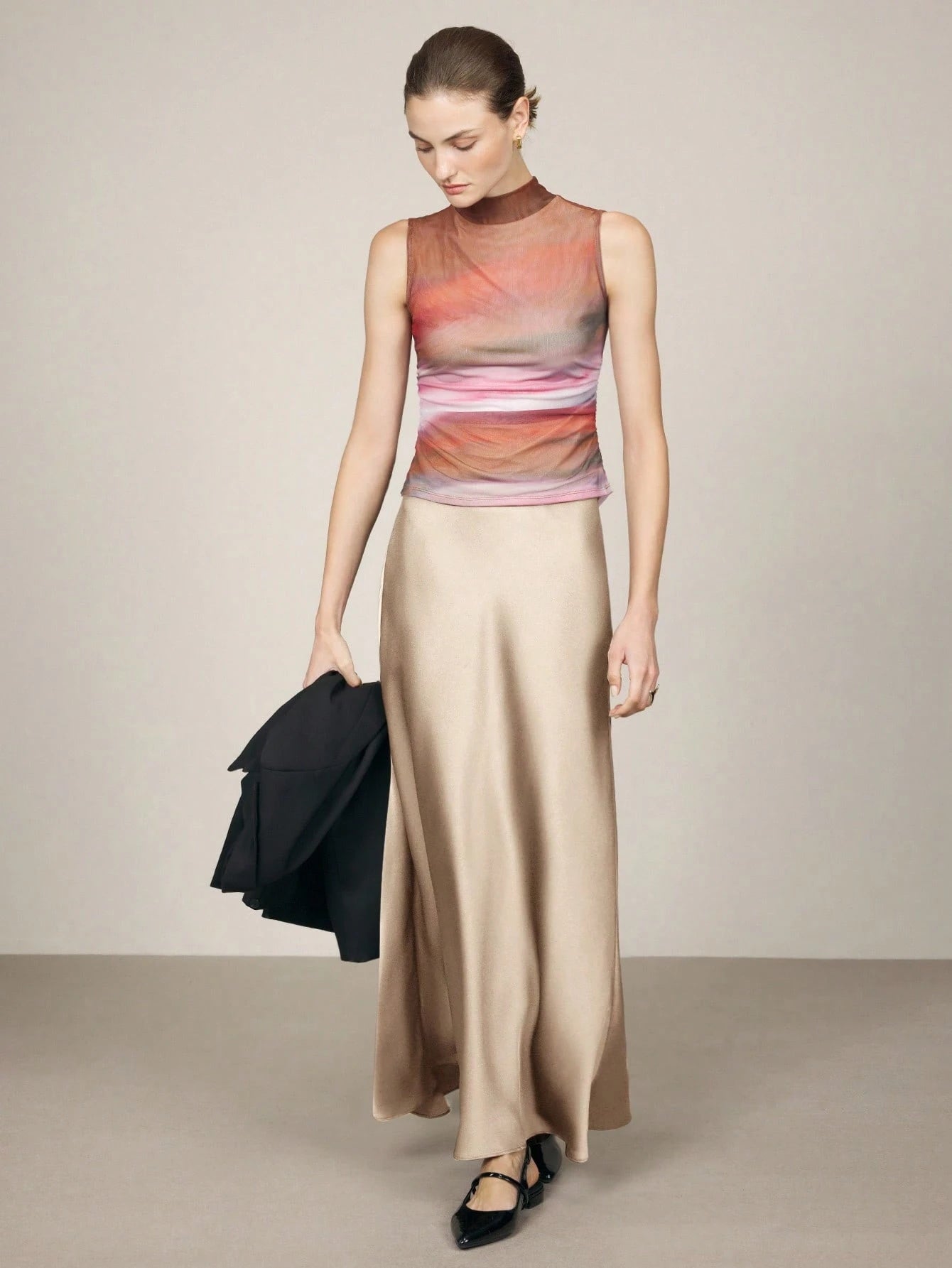 Draped Silky Loose Fit Elegant Maxi Skirt-Glod