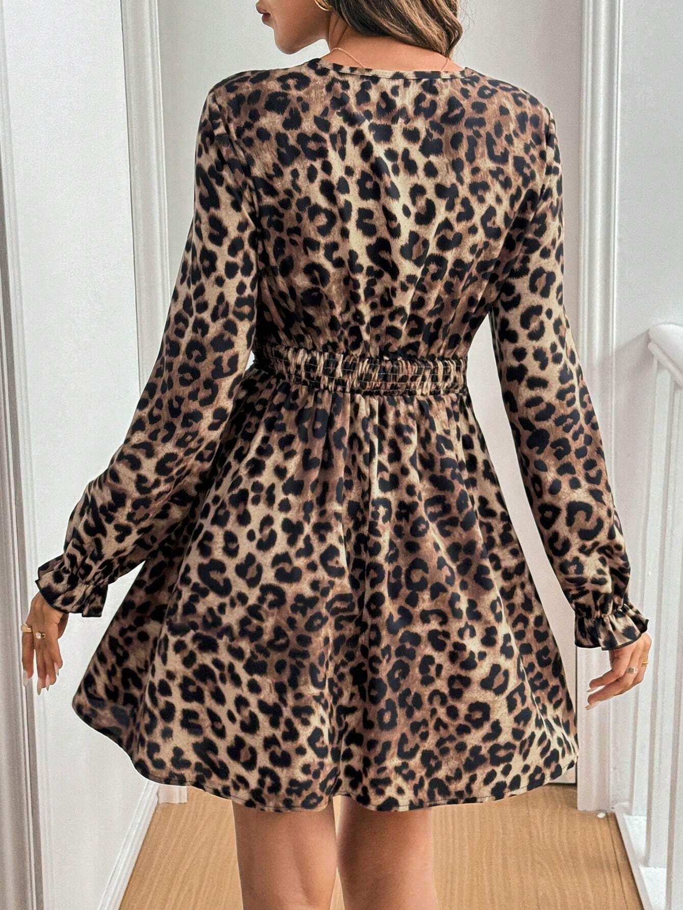 Leopard Print Lace Trim Mini Dress