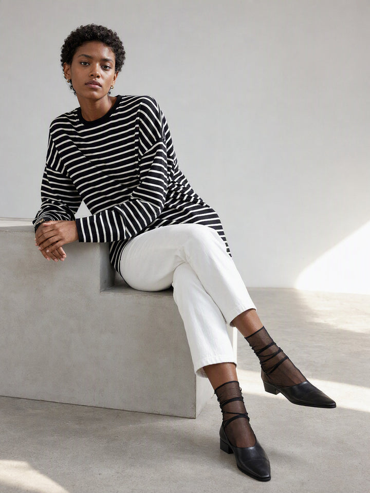 Oversized Striped Side Slit Tee