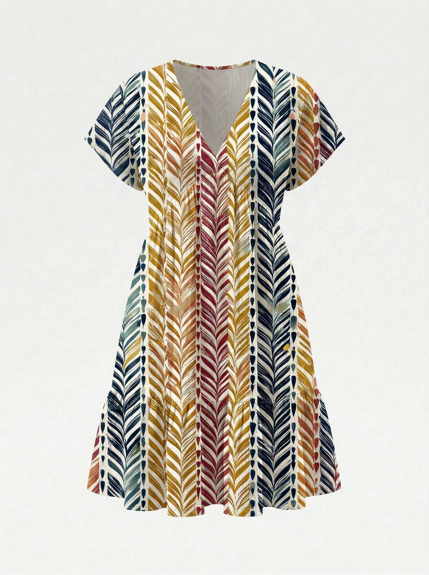 Floral Print V Neck Tiered Babydoll Mini Dress