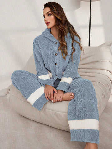 Cozy Plush Hooded Loungewear Pajama Set