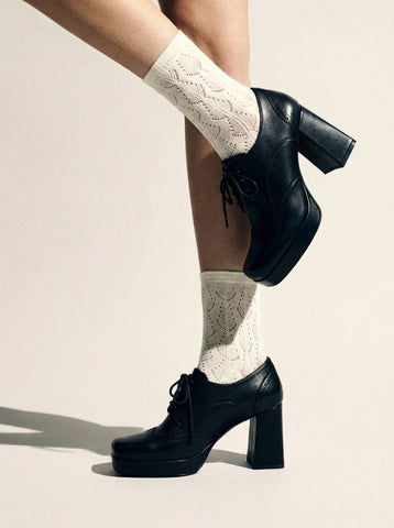 Chunky-Heel Vintage Flats-Black