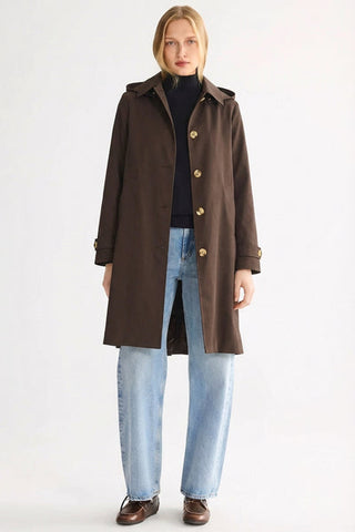 Classic Hooded Brown Trench Coat