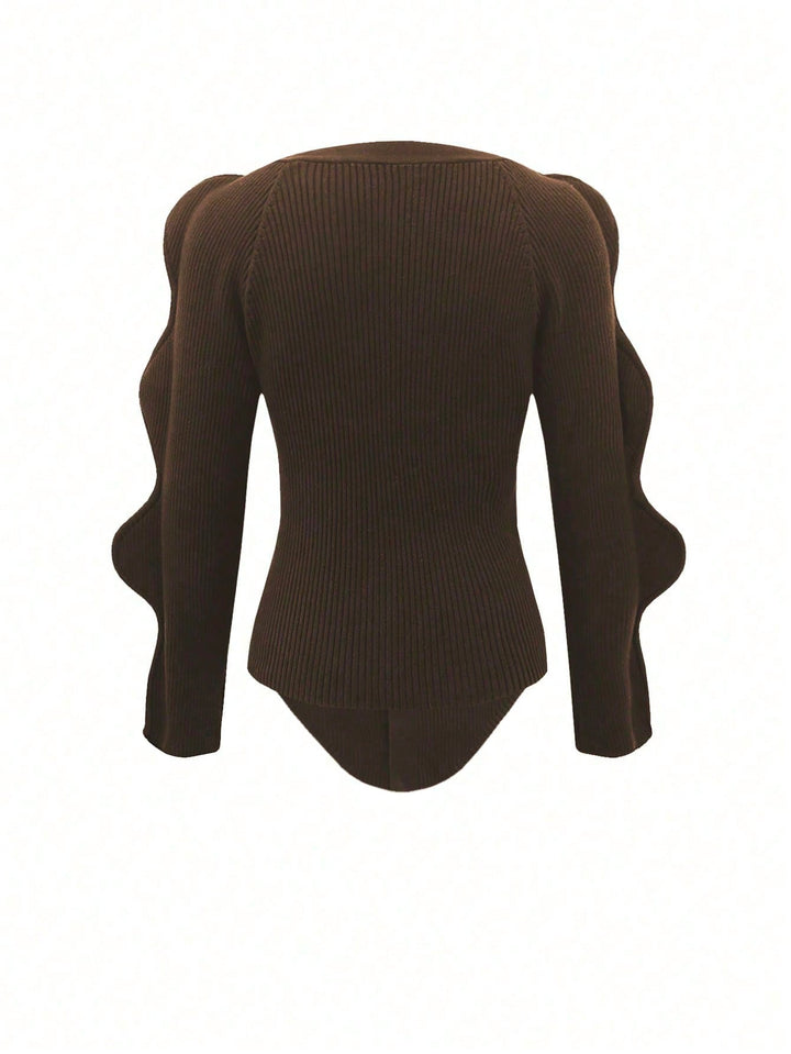 Sculptural Sleeve V Neck Cardigan