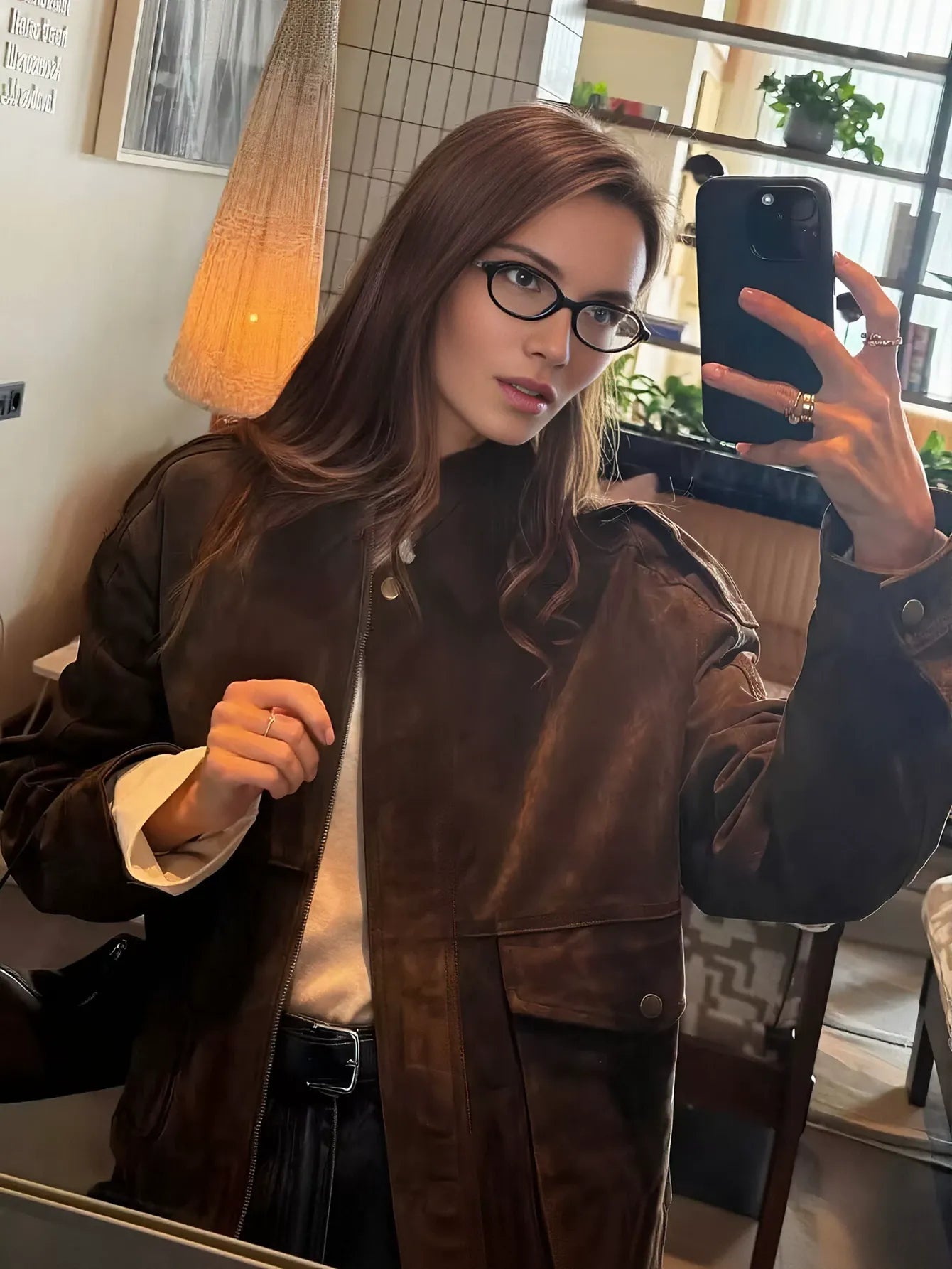 Oversized Brown Suede Utility Jacket