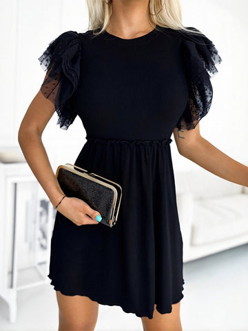 Flirty Mesh Sleeve Black Dress