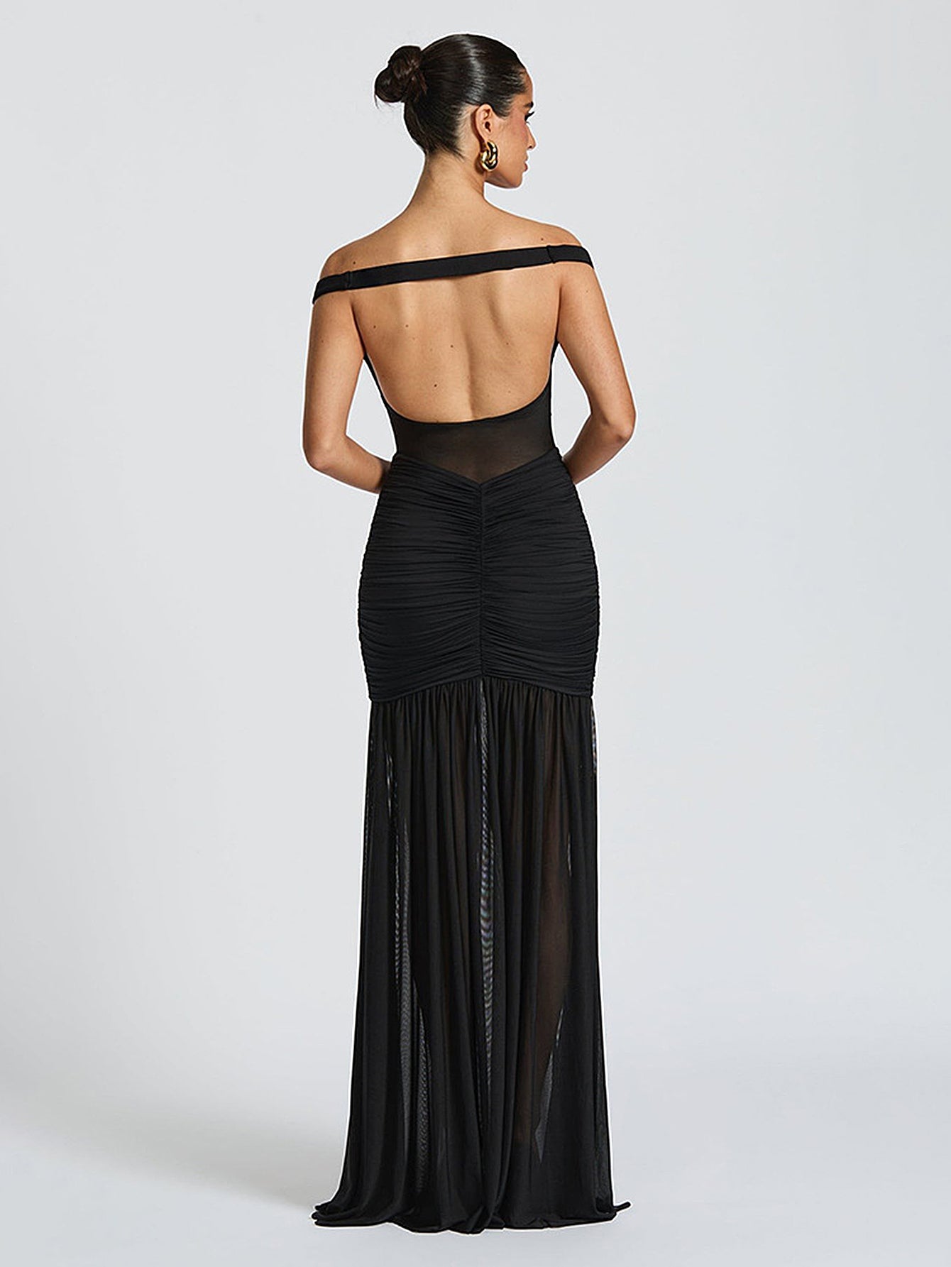 Off Shoulder Sheer Panel Sexy Maxi Dress