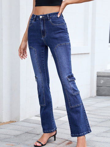 High Rise Cargo Patch Denim Jeans