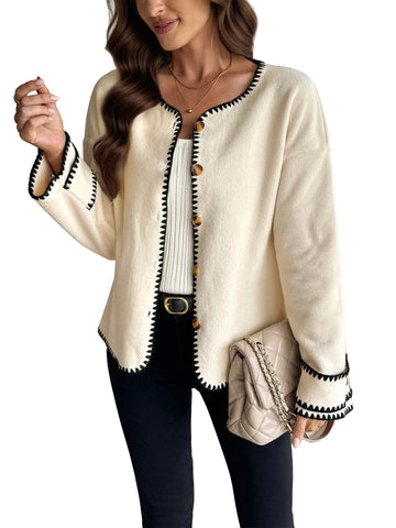 Cozy Contrast Trim Fleece Jacket