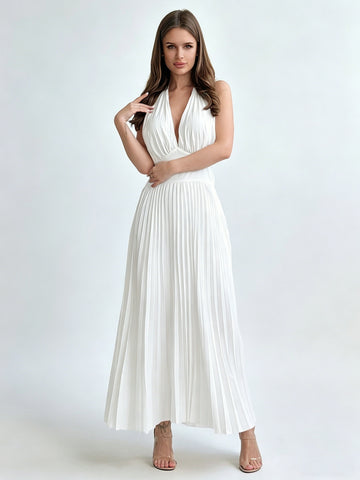 Elegant Pleated Halter Maxi Dress