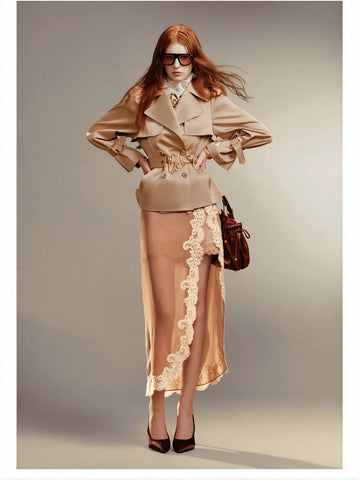 Puff Sleeve Belted Cropped Trench Coat