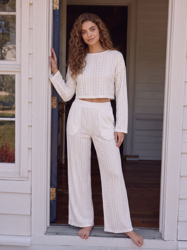 Eyelet Embroidered Crop Lounge Set
